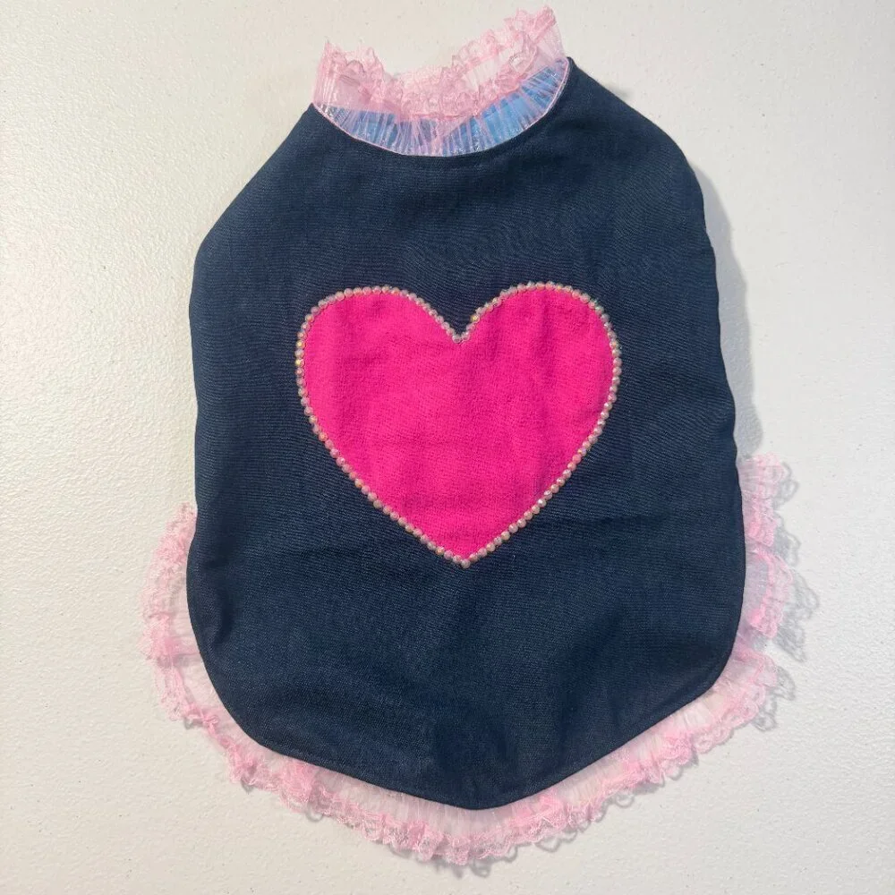 Dog Dress with Pink Heart Cute Puppy Vest Luxury Pet Outfit Valentines Day M